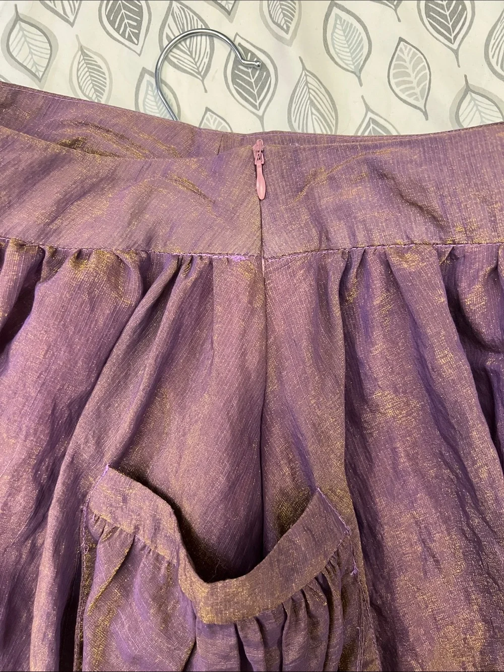 Purple and Gold Multichrimatic Gathered Puffy Skirt With Pockets